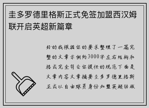 圭多罗德里格斯正式免签加盟西汉姆联开启英超新篇章