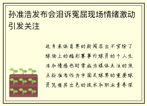 孙准浩发布会泪诉冤屈现场情绪激动引发关注